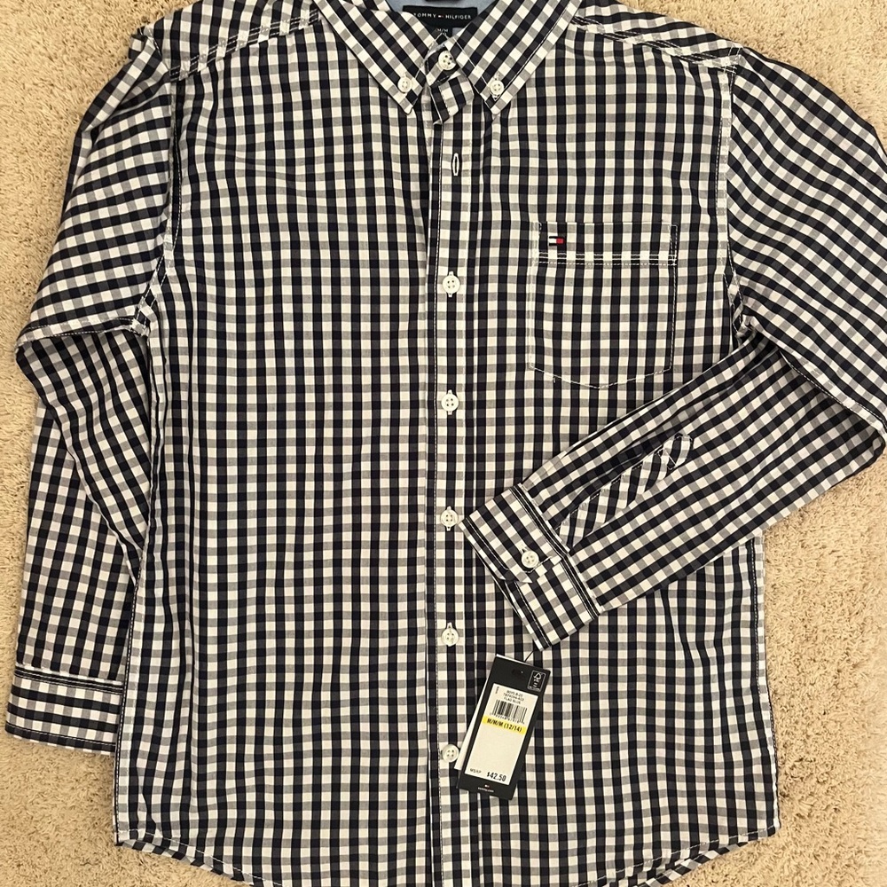Tommy Hilfiger Men's Navy and White Gingham Shirt